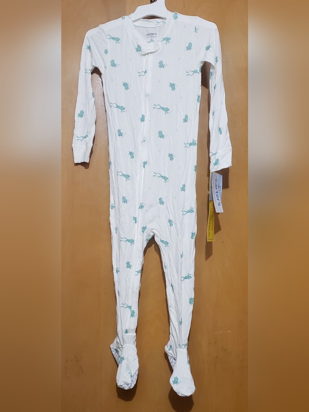 Carter's White Footed One-Piece Pajamas with Mint Frog Print